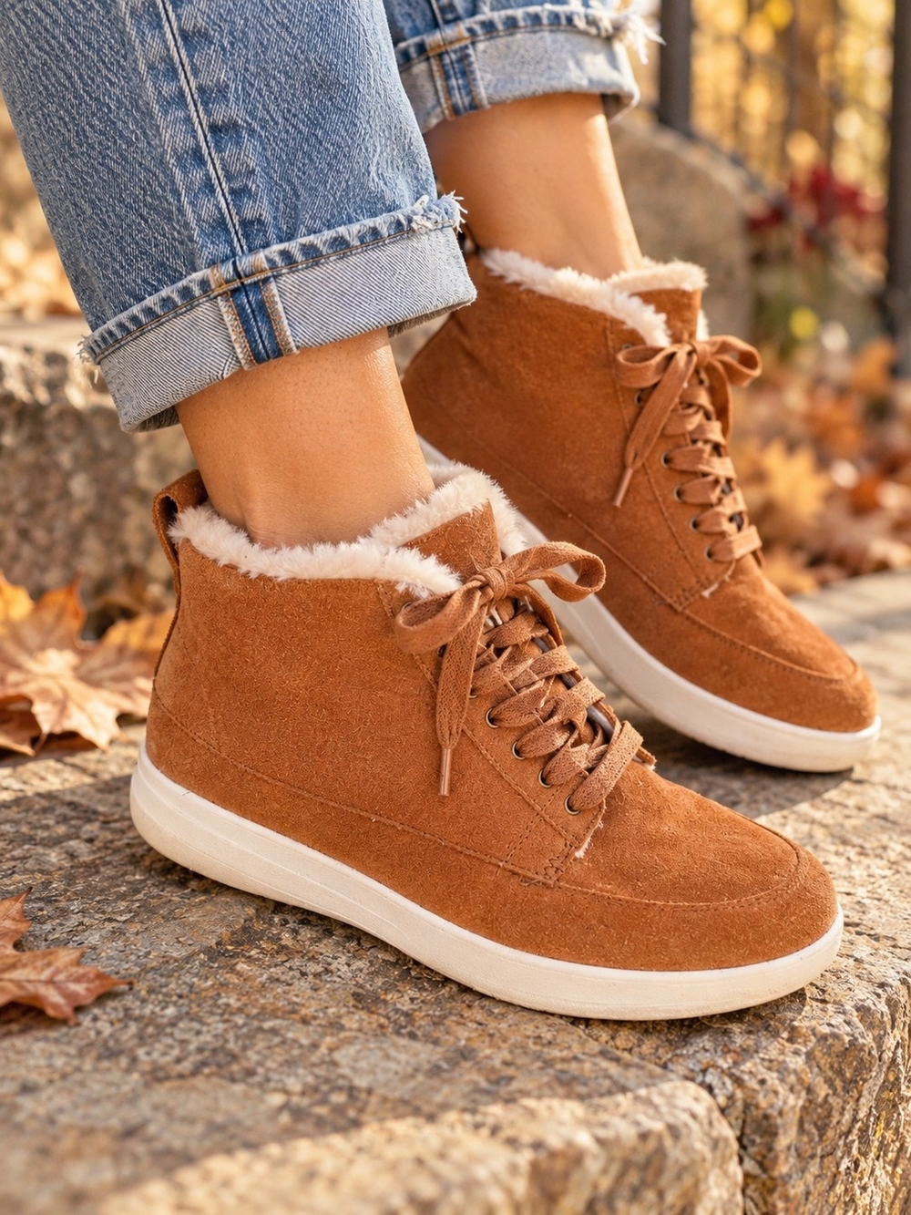FitFlop Suede Sheepskin Lined Lace Up Booties Brown US 6.5 Comfort